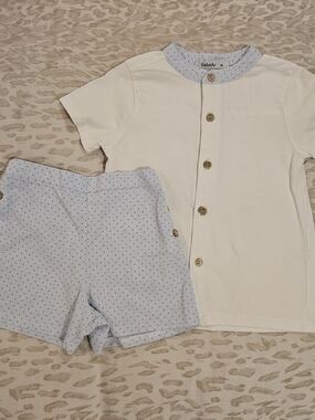 Babidu White & Light Blue Button Front Set Sz 3